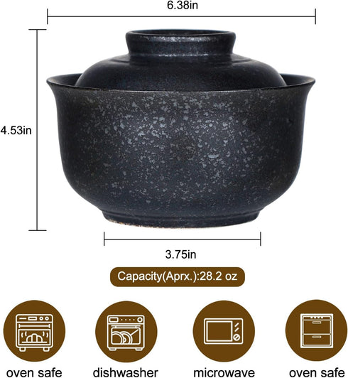 VanEnjoy Microwavable Ramen Bowl with Lid, 25 Oz Japanese Bowl Big Ceramic Japanese Soup Bowl with Lid, Korean Clay Pot - black by VanEnjoy