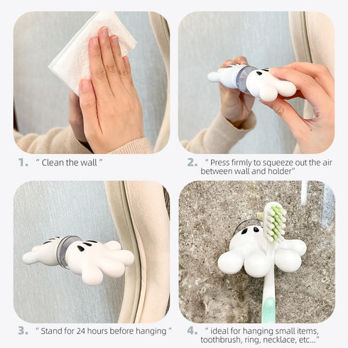 2PCS Cute Hanging Toothbrush Holder, Wall Hanging Utility Suction Hooks with Sticky Pads for Bathroom Decor