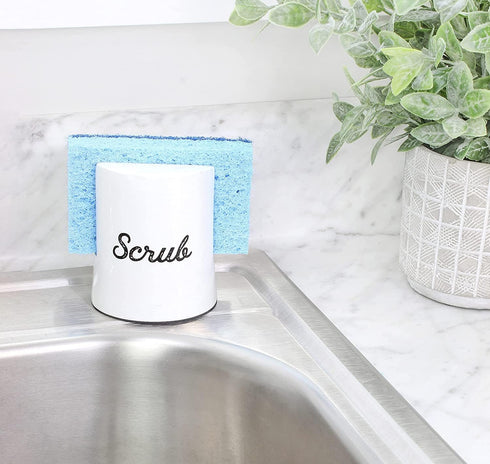 AuldHome Design White Enamel Sponge Holder, Rustic Enamelware Kitchen Sink Accessory