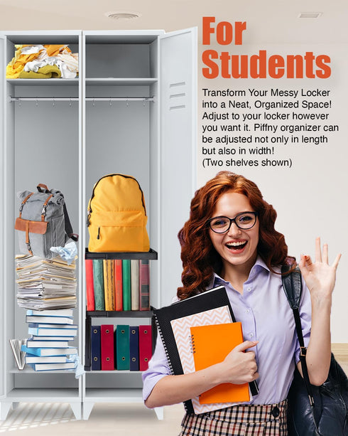 Piffny Locker Organizer Shelf Adjustable Width and Height, Ideal Locker for School, Office, and Gym Lockers (Pink)
