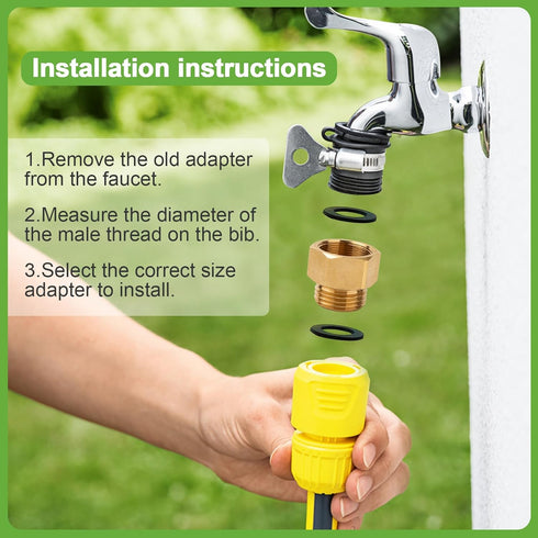 1-1/16" 3/4 Brass-1 Pack Garden Hose Bib Adapter, Fine Thread (Female), to GHT Male Hoses,Compatible with Outdoor