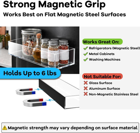 Set 2 of Magnetic Acrylic Spice Organizers for Refrigerator and Oven - Clear