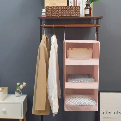 GRANNY SAYS 3-Shelf Hanging Closet Organizer, Collapsible Pink Nursery Shelves, 29 ½" H X 12" W X 12" D, 1-Pack