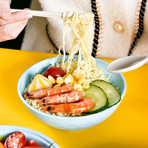 Microwave Ramen Bowl, Cooker with Lid, Plastic Mixing Salad Pasta Fruit Rice Cereal Instant Noodles Soup Maker Set