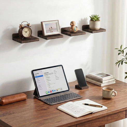 5X5 Inches Set 4, Fixwal Small Shelf for Wall, Floating Shelves of Rustic Wood Small Wall Mounted Shelves for Bedroom