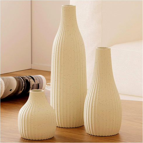 Mksuuoa Decorative Flower Vase Set of 3 - Modern Boho Style Beige Vases,