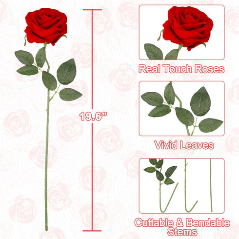 Luyue 10PCS Artificial Roses Flower with Stems, Realistic Long Stem Faux Rose for Valentine's Day Wedding Home Decor