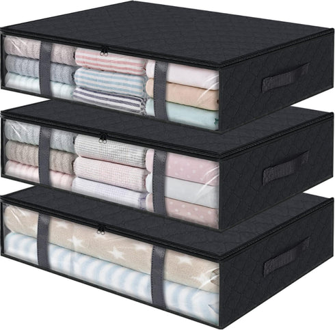 StorageRight 3-Pack Foldable Storage Bins for Clothes, Under Bed Containers for Organizing Clothing, Bedroom, and