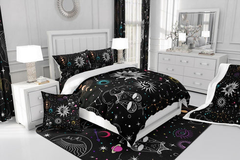 Set Sets Set Bohemian Sun Moon Comforter Queen Trippy Stars Style Bedding For Kids Teens Zodiac Libra Pattern Duvet