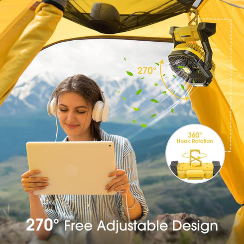 Portable Rechargeable Fan, 20000mah Cordless Battery Powered with LED Lantern for Travel, Home, Camping, Office