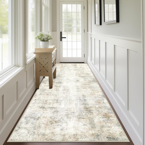 Capslpad Abstract Washable Runner Rug, 2.6x8 Light Beige Non-Slip Modern Low Pile Kitchen Rug