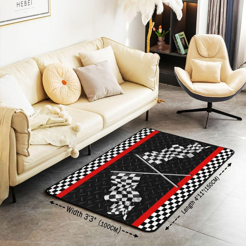 4'11" 3'3" Race Car Play Mat x for Boys Bedside,Black White Grid Flag Non Slip Rug Kids Play Rugs,Geometric Checkered