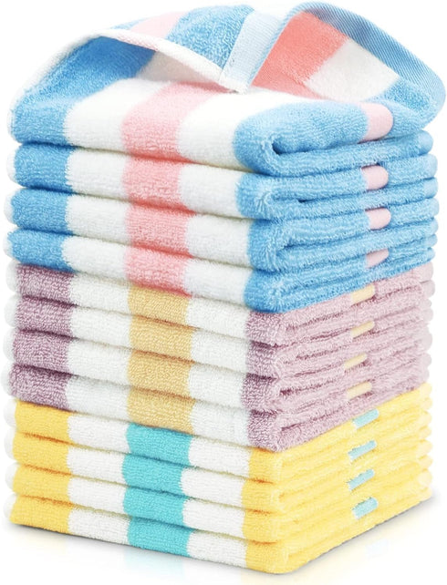 Jacquotha Cotton 12 Pack Striped Washcloths, 13 x 13 Inches, 3 Colors