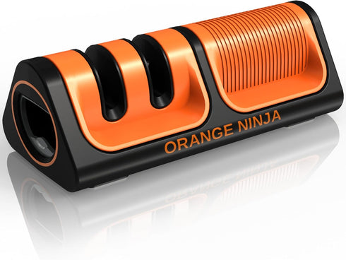Orange Ninja Mini Knife Sharpener, Coarse & Fine Knife Sharpening System with Bottle Opener & Fridge Attachment
