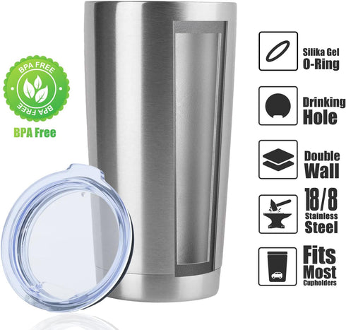DOMICARE 20oz Stainless Steel Tumbler with Lid, Bulk Double Wall Vacuum Insulated Travel Mug, Powder Coated Coffee Cup,