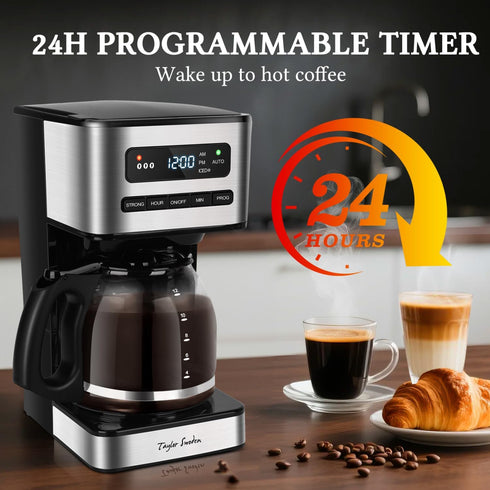 Programmable 12 4 24H Taylor Swoden Coffee Makers Cup, Hot and Iced Coffee Maker, Brew Strength, LED Display, Timer