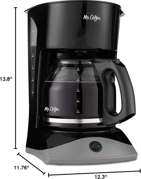 12 Mr. Coffee Black Coffee Maker, Cups, with Auto Pause and Glass Carafe, Perfect for Home and Office Use