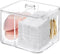 Qtip Holder - Clear Acrylic Cosmetic Items Storage Dispenser for Bathroom Vanity Countertop, 4 Compartments