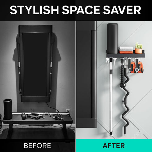 Metal Shelf Compatible with Tonal Accessories, Wall Mounted Gym Rack Organizer with Hooks for Home Gym Storage
