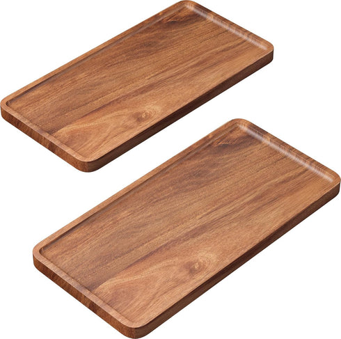 VERTORGAN 2 Pack Acacia Wood Serving Tray,11.8x5.9 Inch Decorative Trays Platter for