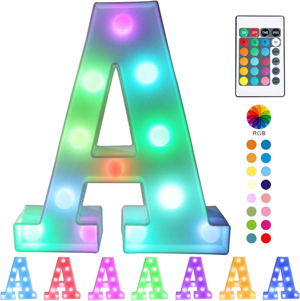 Pooqla Colorful LED Marquee Letter Lights with Remote, Light Up Signs for Party Bar Decorations at Home - Multicolor A
