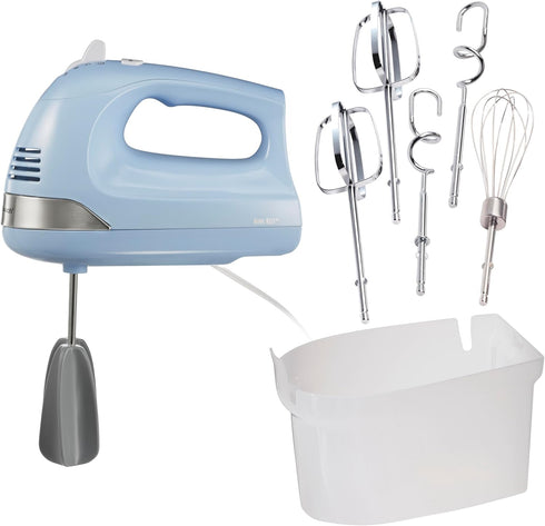 Hamilton Beach 6-Speed Electric Hand Mixer with Whisk, Dough Hooks, Easy Clean Beaters, 275 Watts, Blue