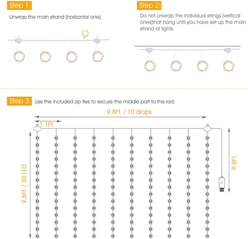 300 Dimmable 8 2 Pack Minetom Curtain Lights, LED Fairy Lights with Remote and Timer, Modes, USB Powered String Lights