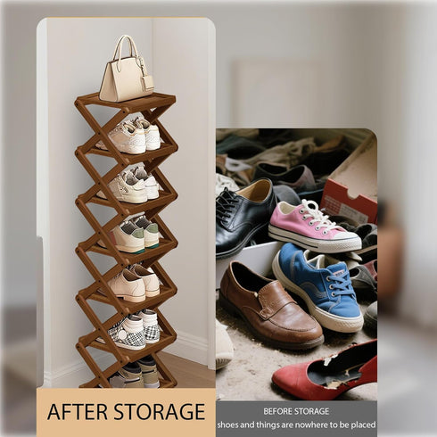 Closet, 3 YYW Shoe Rack, Foldable Bamboo Shoes Shelf, Freestanding Shoe Storage Organiser for Entryway, Bedroom
