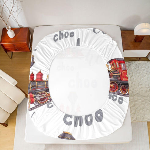 Set Set Cartoon Car Bed Sheet Kids Train Fitted Sheet Boys Girls Choo-Choo Rail Roads Tracks Decor Bedding Microfiber