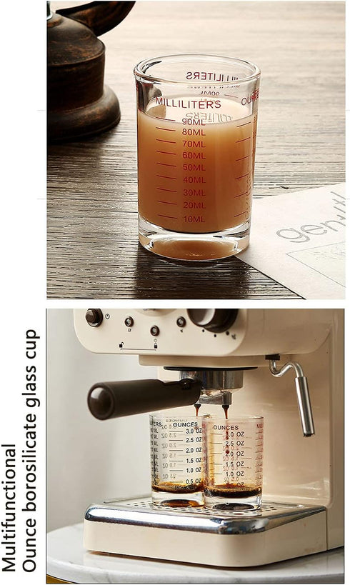 TIYOORTA Shot Glass Measuring Cup, 3 Ounce/90ML Liquid Heavy High Espresso Glass Cup, 2 pcs (Red 90ML 2PCS)