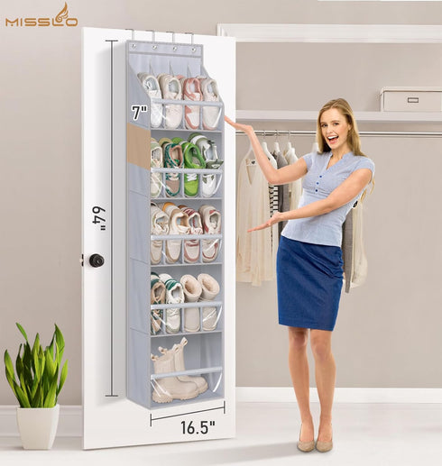 20 Closet 13 MISSLO Pairs Over the Door Shoe Organizer for Narrow Hanging Shoe Rack for Door Hanger Deep Pocket Door
