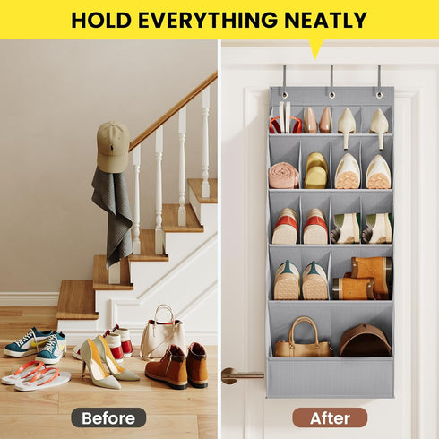18 Closet Pairs Over the Door Shoe Organizer, Shoe Rack for Door with Large Breathable Pockets, Hanging Shoes Rack