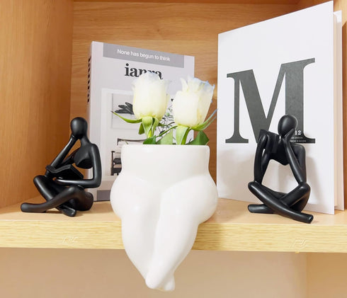 2 Set Pieces Home Decor Black Reading Thinker Statue Modern Figurines Abstract Aesthetic Sculpture Thinker Resin Statue