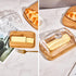 countertop butter dish with lid, glass airtight lid keeps butter soft, for and refrigerator. Widened design to fit all