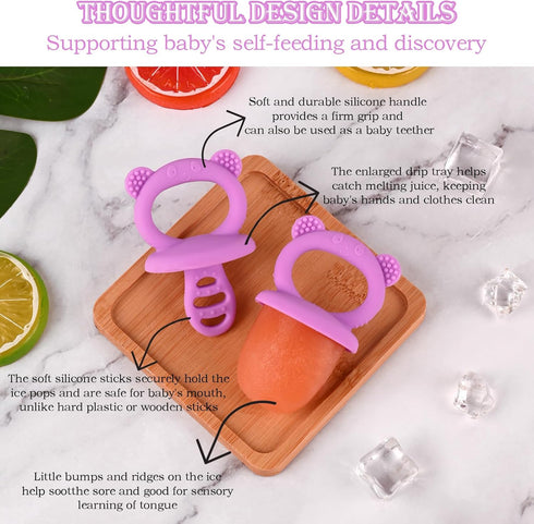 6-Cavity Frozen Sakolla Baby Popsicle Molds Mini Silicone Ice Pop Mold with Sticks Breastmilk Popsicle Molds