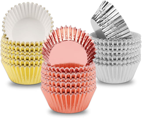 Foil Cupcake Liners - Metallic Muffin Paper Cases Pack of 300 Gold Silver Rose Gold Baking Cups