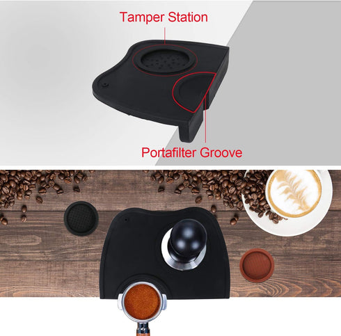 Espresso Tamper Mat - Food Safe Silicone Coffee Corner Tamping Mat, Anti-Slip Holder Pad for Barista Tool, Small-Black