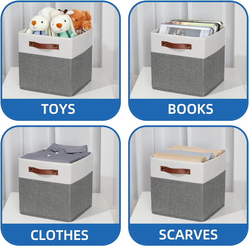 Temary 4 Pack Cube Storage Bins, 11×11 Fabric Storage Baskets with Handles, Collapsible for Shelf