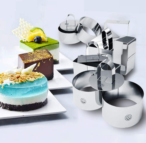 NewlineNY Stainless Steel Dessert Rings, 12 Pcs - Round, Square, Rectangular Molds for Appetizers, Salads, Cakes, Mousse