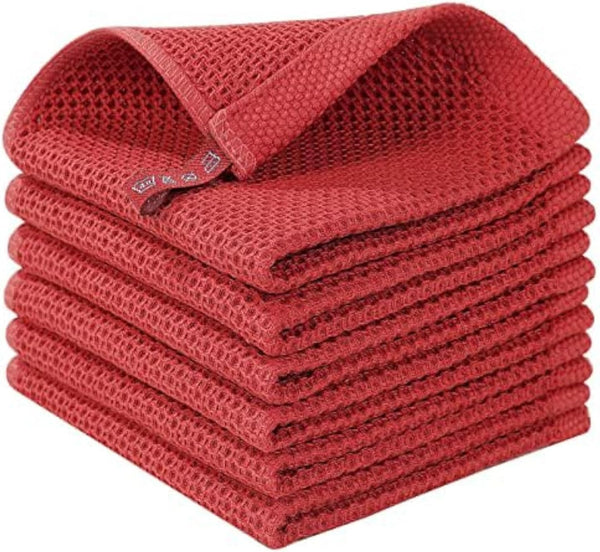 Homaxy 100% Cotton Waffle Weave Kitchen Dish Cloths, Ultra Soft Absorbent Quick Drying (12 x 12 Inches, 6-Pack, Brick