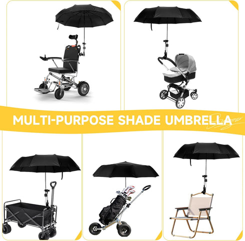 Tarswesi 360 50+ 100cm/39.4in Chair Umbrella with Universal Clamp, Double Canopy Sunshade, Adjustable Swivel, UPF UV