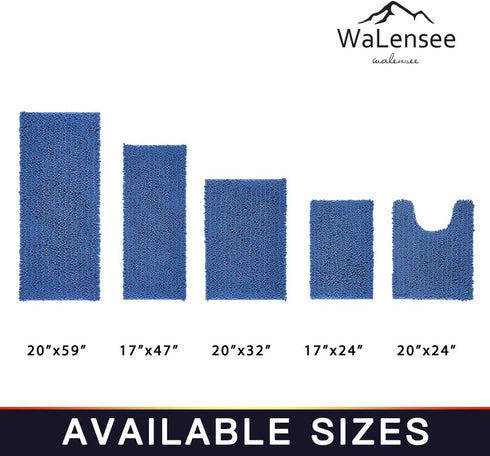 Walensee Non Slip Bathroom Rug, 24x17 Inch Dark Blue, Water Absorbent Super Soft Chenille Mat, Machine Washable