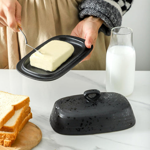 Countertop, Hansense Porcelain Butter Dish with Lid for Ceramic Butter Keeper with Handle Cover, Butter Holder