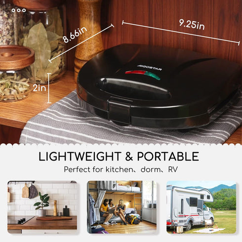 Aigostar 2in1 Electric Sandwich Maker Grill with Nonstick Plates, Double-Sided Heating, Breakfast Toaster, Grilled