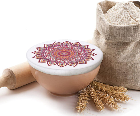 Patelai 10 Pieces Reusable Bowl Covers, 5 Size Stretch Cloth Fabric Food Storage Covers, Cotton Bread Bowl Covers