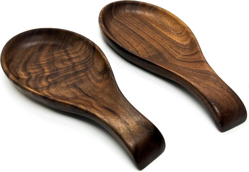 Walnut Wooden Spoon Rest - Heat-Resistant Wood Holder for Stove Top, Kitchen Utensil Organizer for Ladles & Spatulas