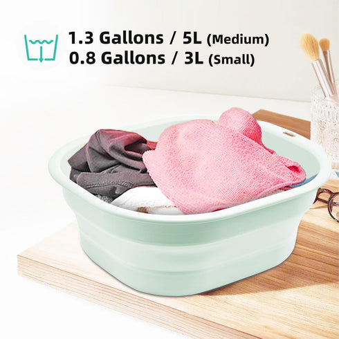 2 Pack Set, Collapsible Wash Basin Foldable Dish Tub, Small Medium Portable Sink for Kitchen, Camping, RV, Baby