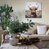 Enartly 14"x14" Highland Cow Bathroom Wall Art, Rustic Farmhouse Animal Canvas Print, Nature Flower Landscape Decor