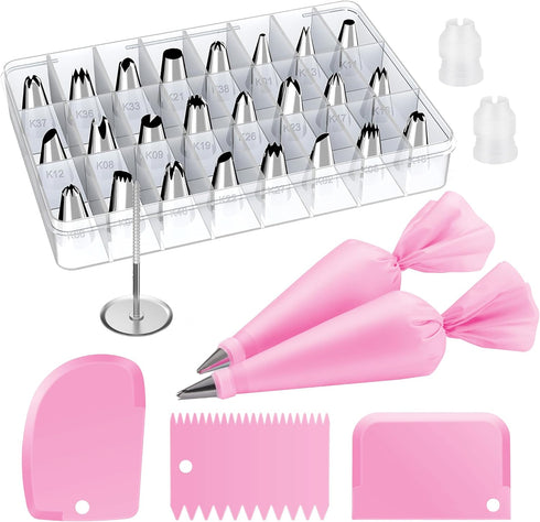 Kootek 32-Piece Cake Decorating Set with 24 Icing Piping Tips, 2 Reusable 12 Inch Pastry Bags for Frosting