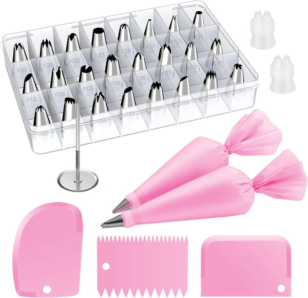 Kootek 32-Piece Cake Decorating Set with 24 Icing Piping Tips, 2 Reusable 12 Inch Pastry Bags for Frosting